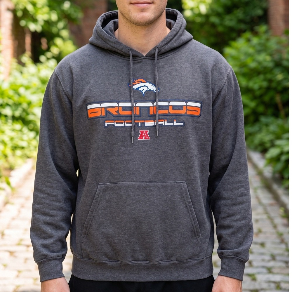 NFL Team Apparel Denver Broncos Hoodie Charcoal Gray Pullover Mens XXL 2XL
